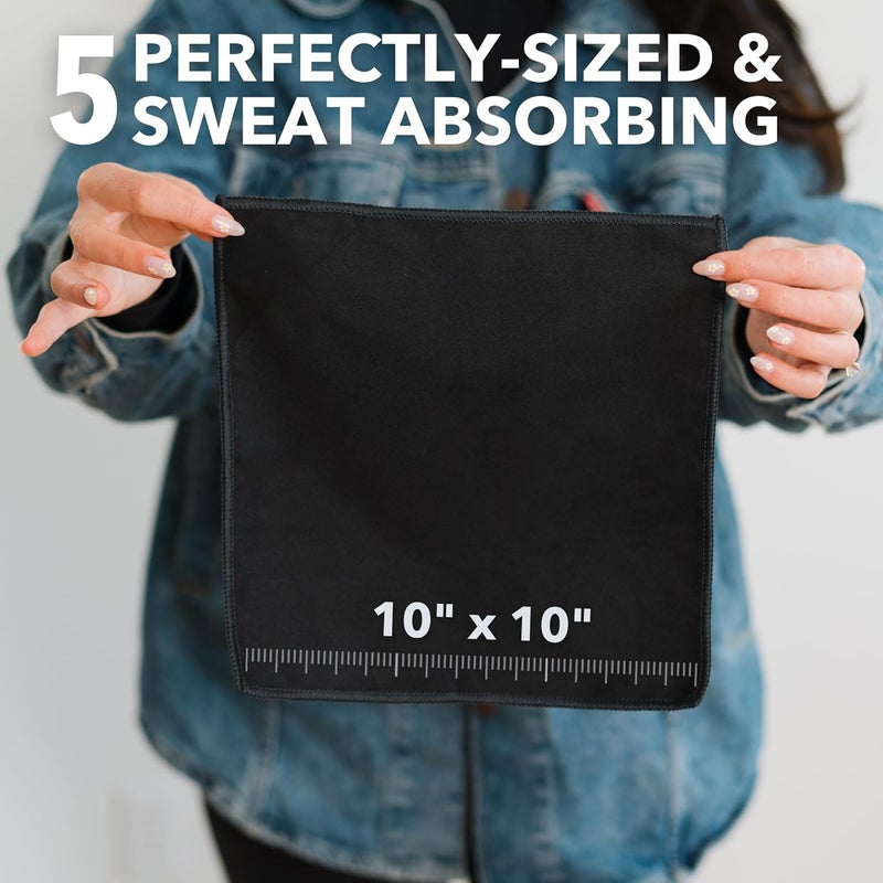 Sweatblock Microfiber Sweat Absorbing Handkerchiefs for Men and Women 10x10 Inch 5 Pack Black Reusable Machine Washable Towels for Face Body Gym Sports Travel or Daily Use Lightweight and Durable - Image 3